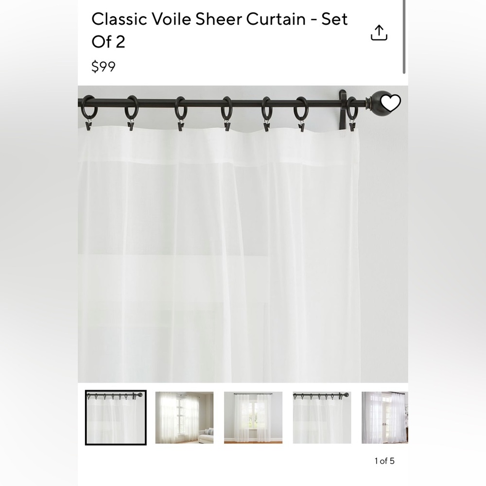 Set of Pottery Barn Classic Voile Sheer Curtain - White